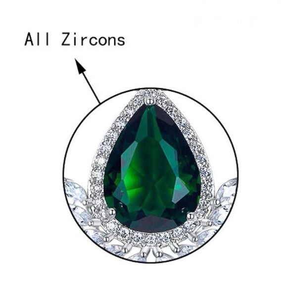 Silver with Emerald and Diamond Cubic Zirconia Vintage Style Chandelier Earrings - Picture 5 of 5